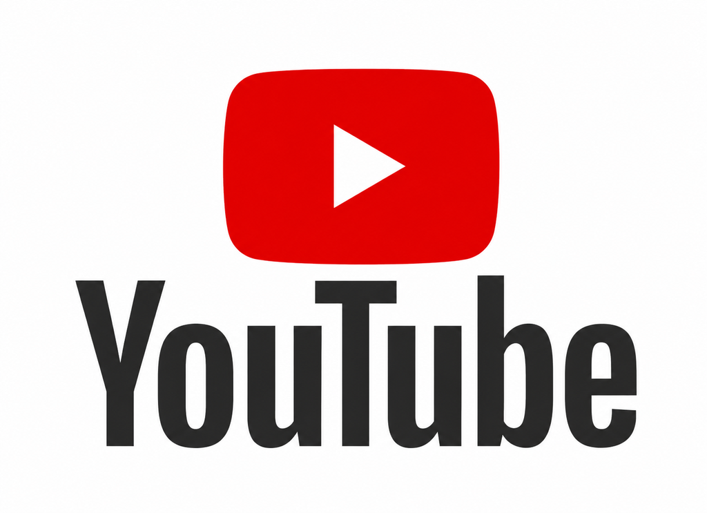 YouTube logo with red play button and black YouTube text